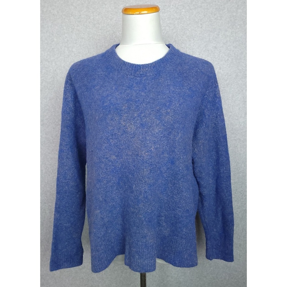 Lewit Womens Blue Metallic Silver Wool Blend Hi Low Sweater Crew Neck Sz 1